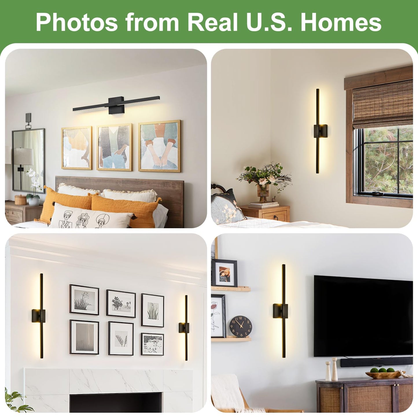 Torondo Wall Sconces Set of 2, 26in Matte Black, 360° Rotate, Rechargeable, Dimmable, Touch & Remote Control, Model HJ8029-680