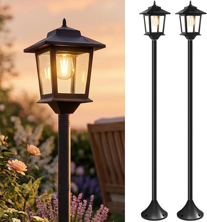 PASAMIC Outdoor Solar Post Lights, 2-Pack 63" Dusk to Dawn Solar Lamp Posts, Waterproof Floor Lamps, Warm White Pole Light...