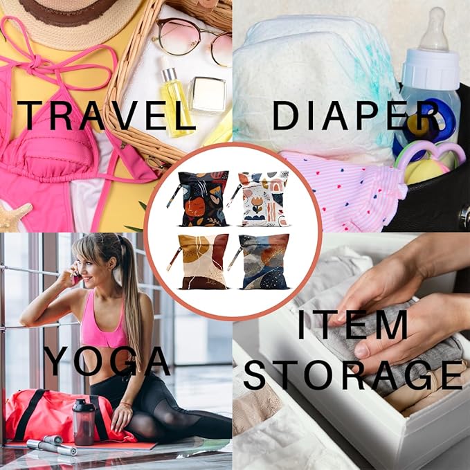 4 Pack Modern Abstract Painting Boho Wet Bag Waterproof Washable Reusable Wet Dry Bag for Swimsuit Dirty Clothes Diaper Travel Beach Pool Gym Birthday Toiletries Beach Essentials，Minimalist Drawings