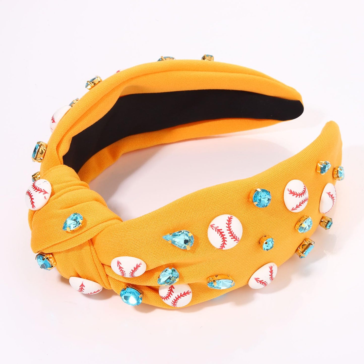 boderier Baseball Headband Hair Accessories Crystal Baseball Embellished Wide Knotted Headband for Women Game Day Accessories Or