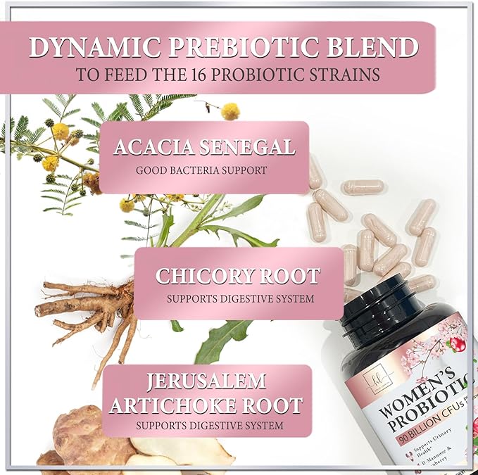 Probiotics for Women 90 Billion CFU, pH Balance for Feminine Vaginal Odor, 16 Probiotic Strains with Prebiotics, Cranberry, D-Mannose & Digestive Health, Immune Support, Shelf Stable - 120 Capsules