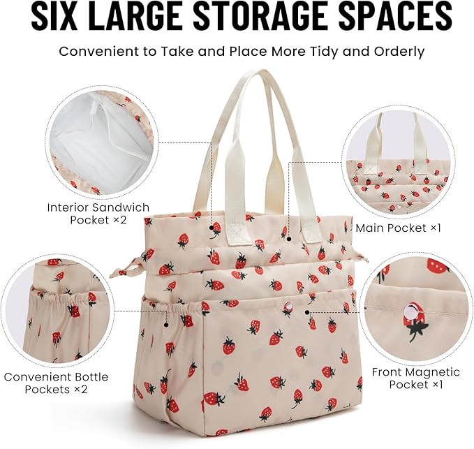 MEXS Lunch Bag for Women Reusable Drawstring Insulated Lunch Box Stain-Resistant Large Cinch Closure Lunch Bags for Work Office