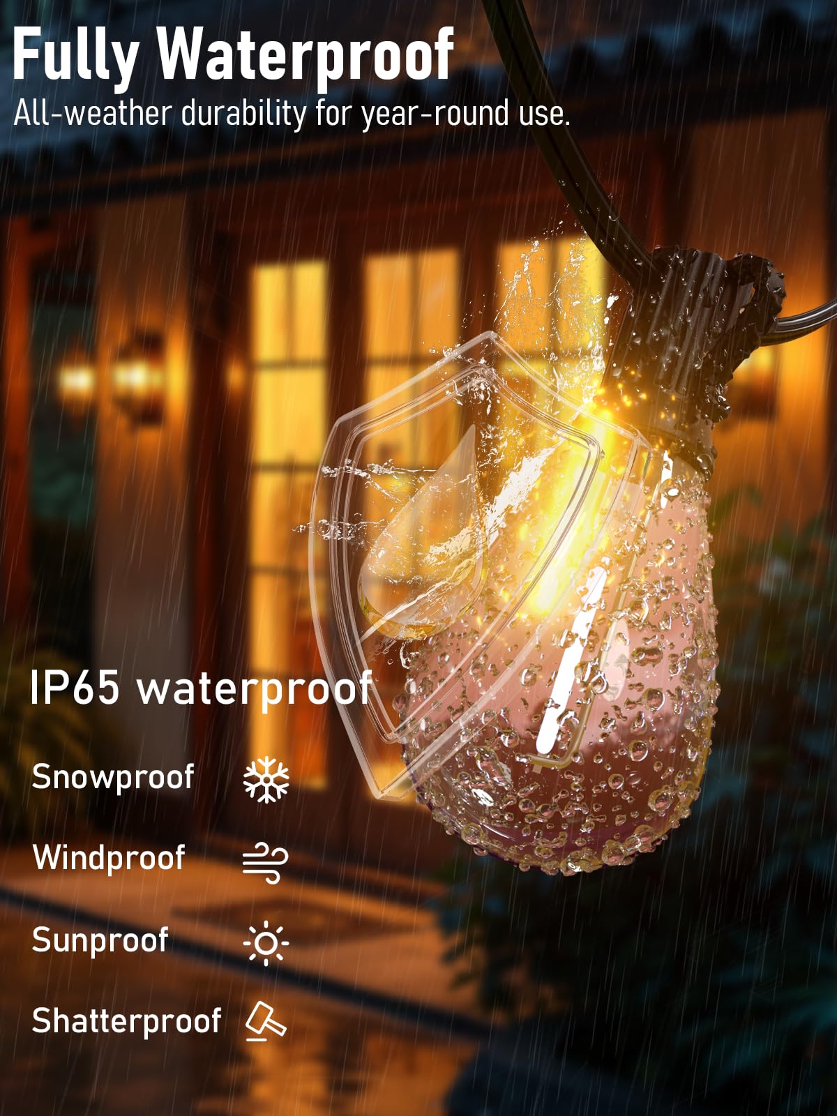 Luckystyle 15Ft Led Outdoor String Lights With Remote  6+1 Shatterproof Bulbs Waterproof And Dimmable Patio Lights For Porch  Garden  Backyard  Deck  Balcony  2700K Hanging Lighting