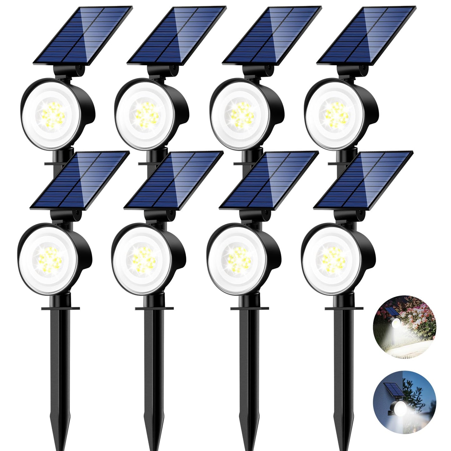 Nipify 8 Pack Solar Spot Lights Outdoor Waterproof With 3 Modes  Solar Spotlight Light For Outside Yard Landscape Lighting Pathway Lights Wall  Cool White