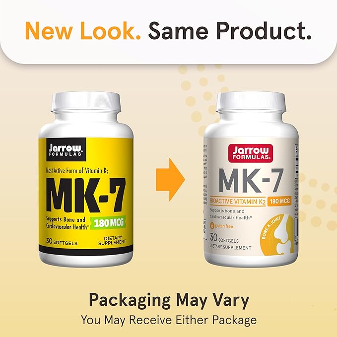 Jarrow Formulas® MK-7 180 mcg, Bioactive Form of Vitamin K2 For Bone and Cardiovascular Health, Vitamin K2 MK-7 Dietary Supplement, 30 Softgels, 30 Day Supply
