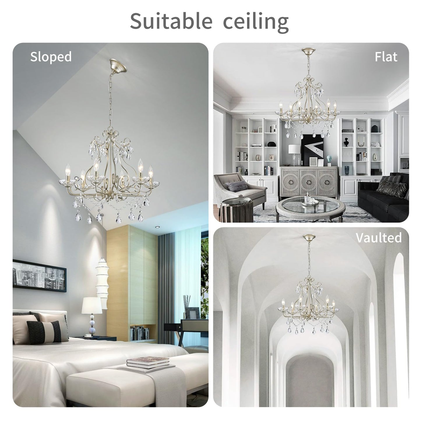 Wuzups Crystal Candle Chandelier Pendant Flushmount Ceiling Light Modern Lighting Fixture For Bedroom Hallway Bar Kitchen Bathroom  H 22.5 X W 21.7  Nickel  E12 Base