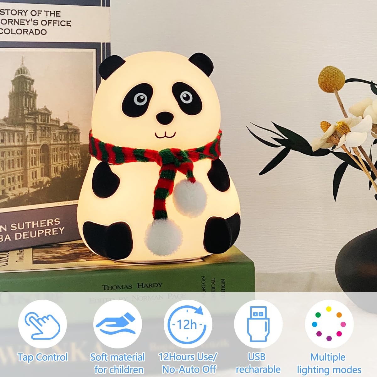 LEDHOLYT Kids Night Light Panda - Silicone Nursery Lamp for Baby & Toddler, Cute Animal Design