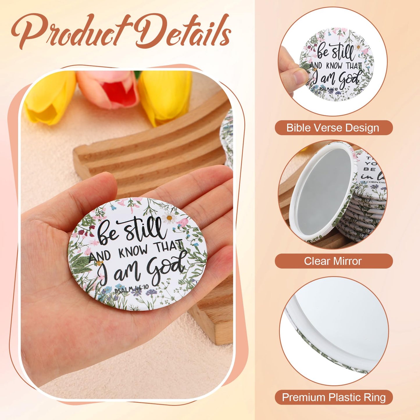 GlikCeil 20 Pcs Mini Wildflower Bible Verse Compact Mirrors Bulk Religious Christian Pocket Purse Mirrors Small Church Gifts for
