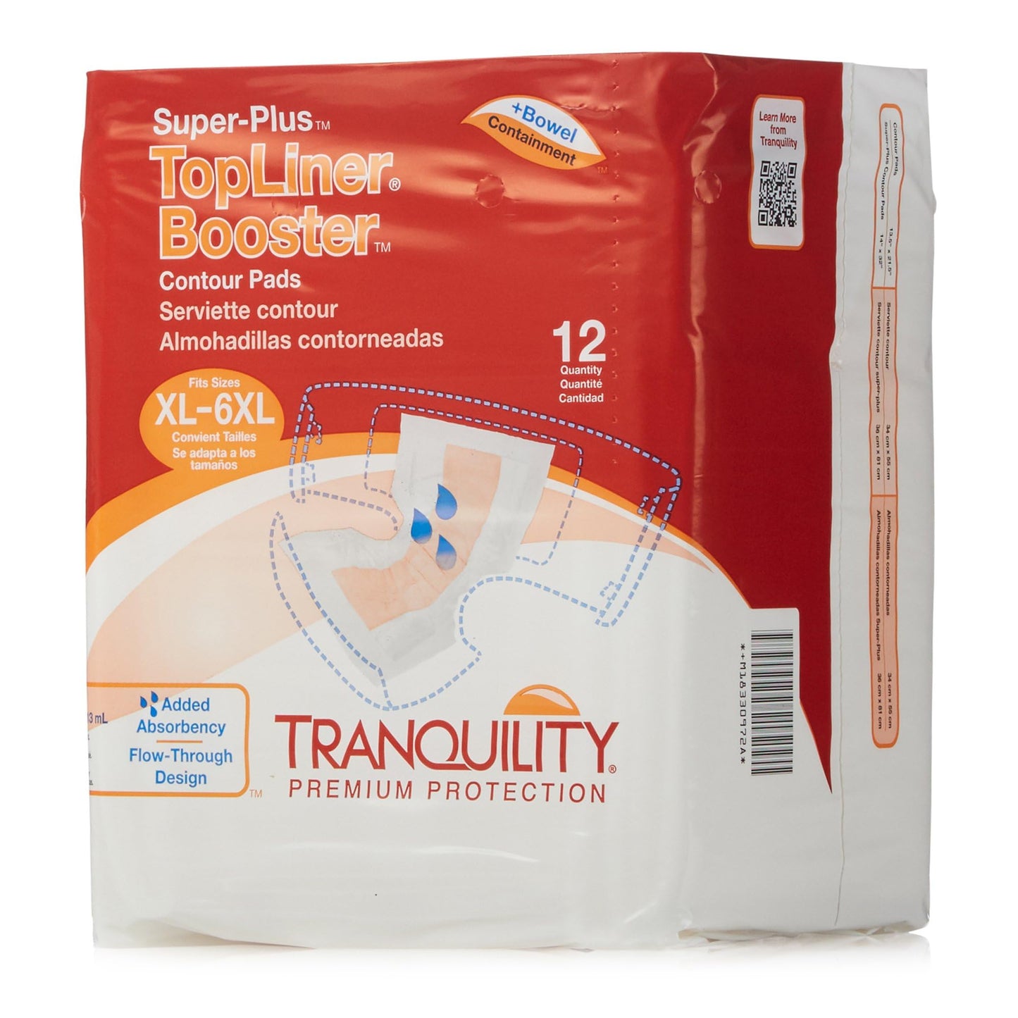 Tranquility TopLiner® Disposable Absorbent Booster Contour Pads for Bowel Incontinence - Super-Plus (32" x 14") - 48 ct