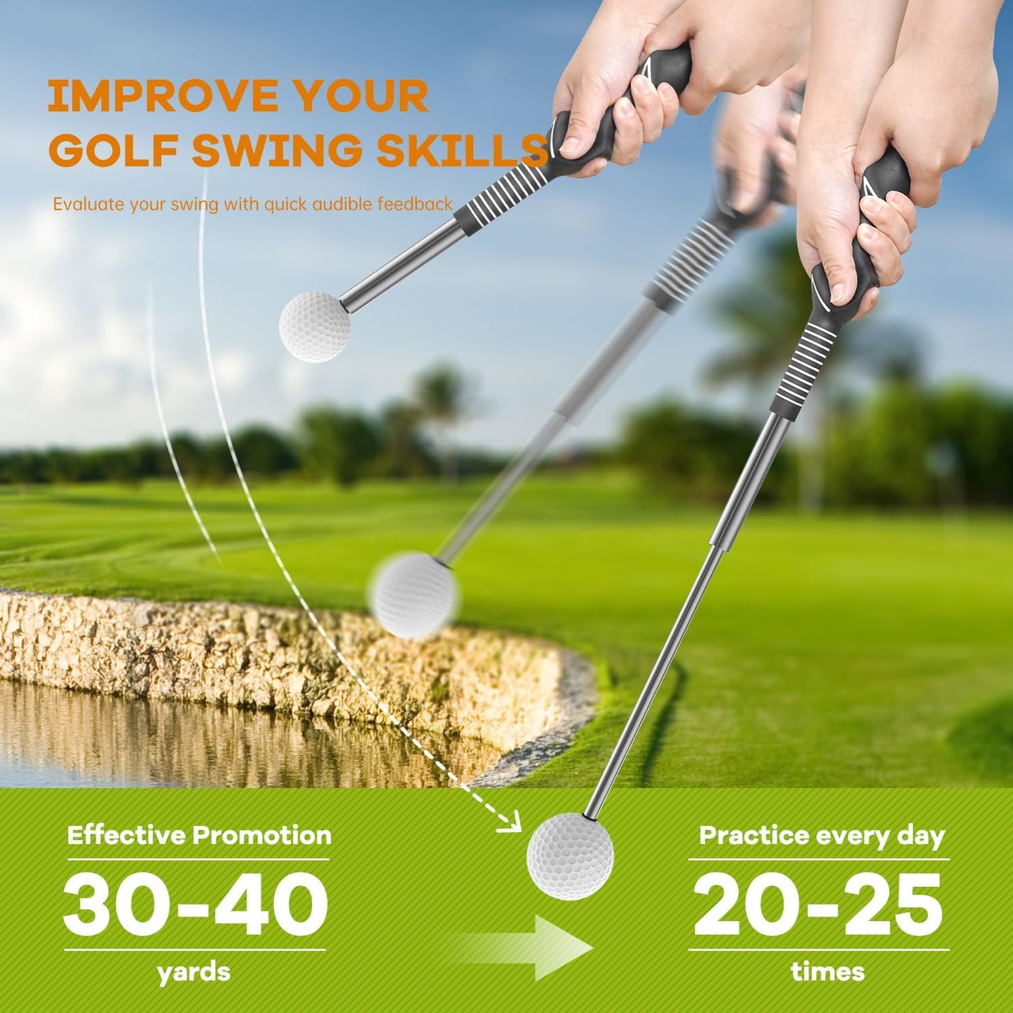Retractable Golf Swing Trainer,Warm-Up Golf Training Aid,Golf Grip Trainer,Right-Handed Strength & Tempo Training for Chipping Hitting,Golf Accessories for Men