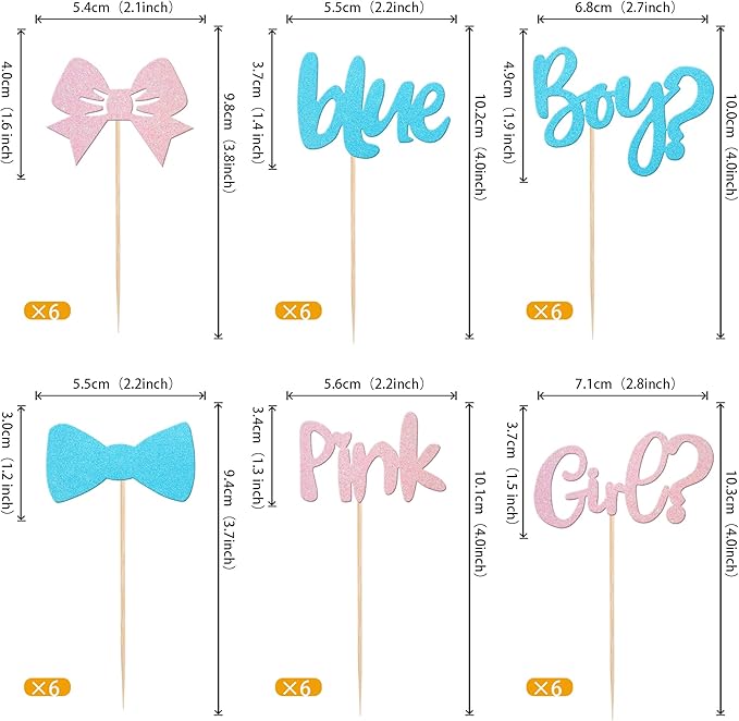 Rsstarxi 36 Pack Boy or Girl Cupcake Toppers Pink or Blue Glitter Bow Tie Gender Reveal Cupcake Picks for He or She Gender Reveal Theme Baby Shower Kids Birthday Party Cake Decorations Supplies