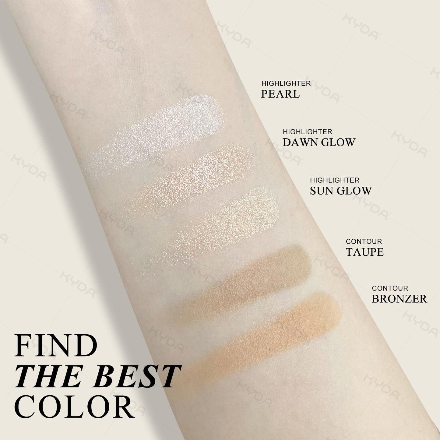 KYDA Face Highlighter Palette, High Glossy Face Illuminator Palette, Narutal Glow Finish, Pearl Shimmer Smooth Baked Powder, Las