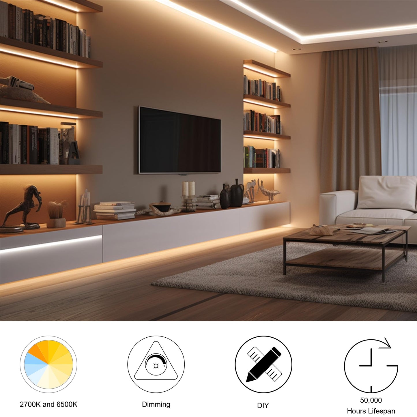 Cct Cob Led Strip Lights  6.56Ft Dimmable 2700K-6500K 24V Tunable White Led Light Strip Kit  High Density Cri 90+ Led Strips With Remote Controller And Power Supply  For Bedroom Kitchen Home Lighting