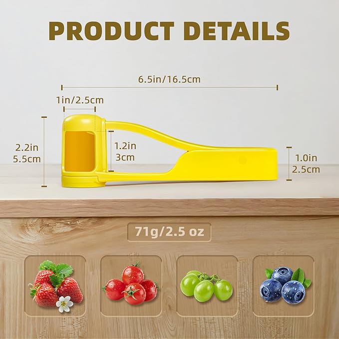 Luvan Grape Cutter for Toddlers 1-3, Grape Slicer Kitchen Gadget for Vegetable Fruit Salad Cake Decor, Stainless Steel Baby Tomato Quarter Cutter Tool for Cherry Strawberry Blueberry - Yellow