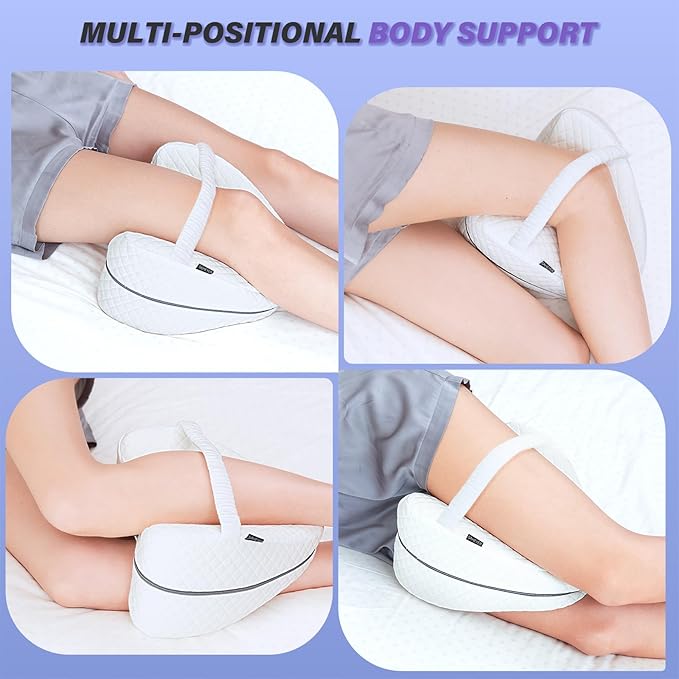 SAHEYER Knee Pillow for Side Sleepers, Memroy Foam Leg Pillow for Side Sleeping, Leg Elevation Pillow, Washable Cover Hip Pillow for Sciatica Relief, Post Injury Recovery - with Adjustable Strap