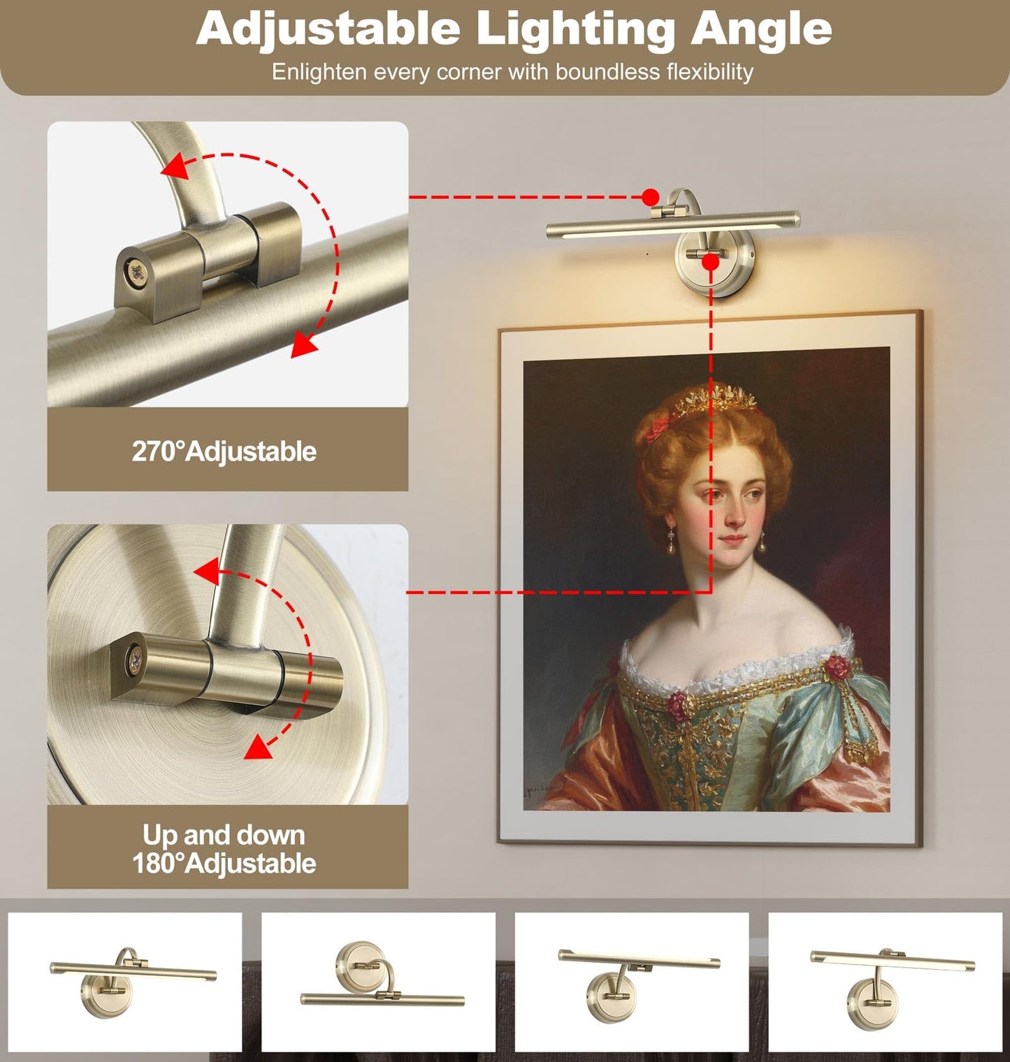 Tassuowell Antique Bronze Picture Light For Wall Dimmable discomfort-reducingting Light 16 Inch Hardwired Picture Frame Lights 9W 3000K Warm White Art Lighting Display Lamps Rotatable Full Metal Gallery Light