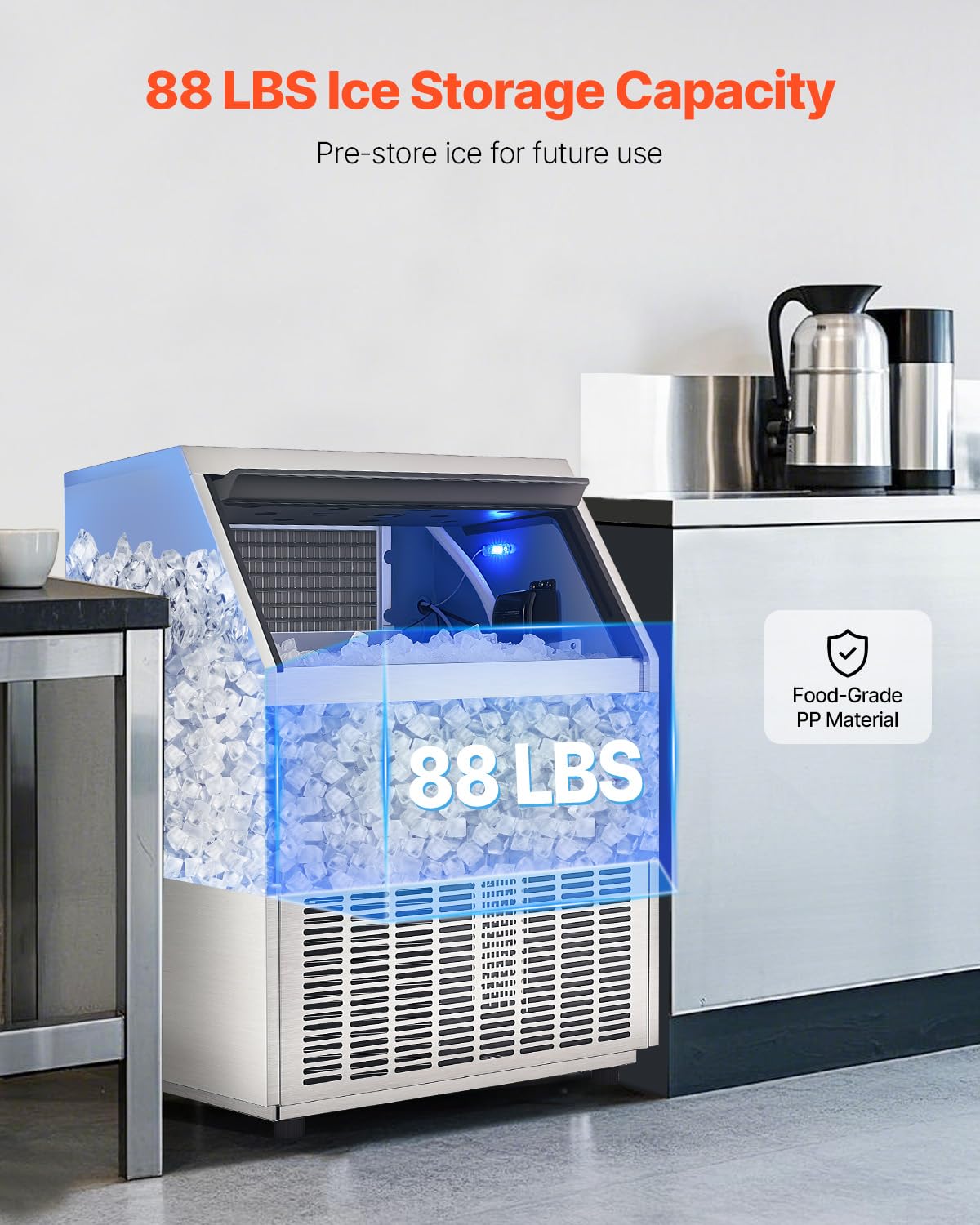 Vevor 300Lbs/24H Commercial Ice Maker, 126 Ice Cubes In 15 Minutes, Freestanding Ice Maker Machine With 88Lbs Large Storage Capa