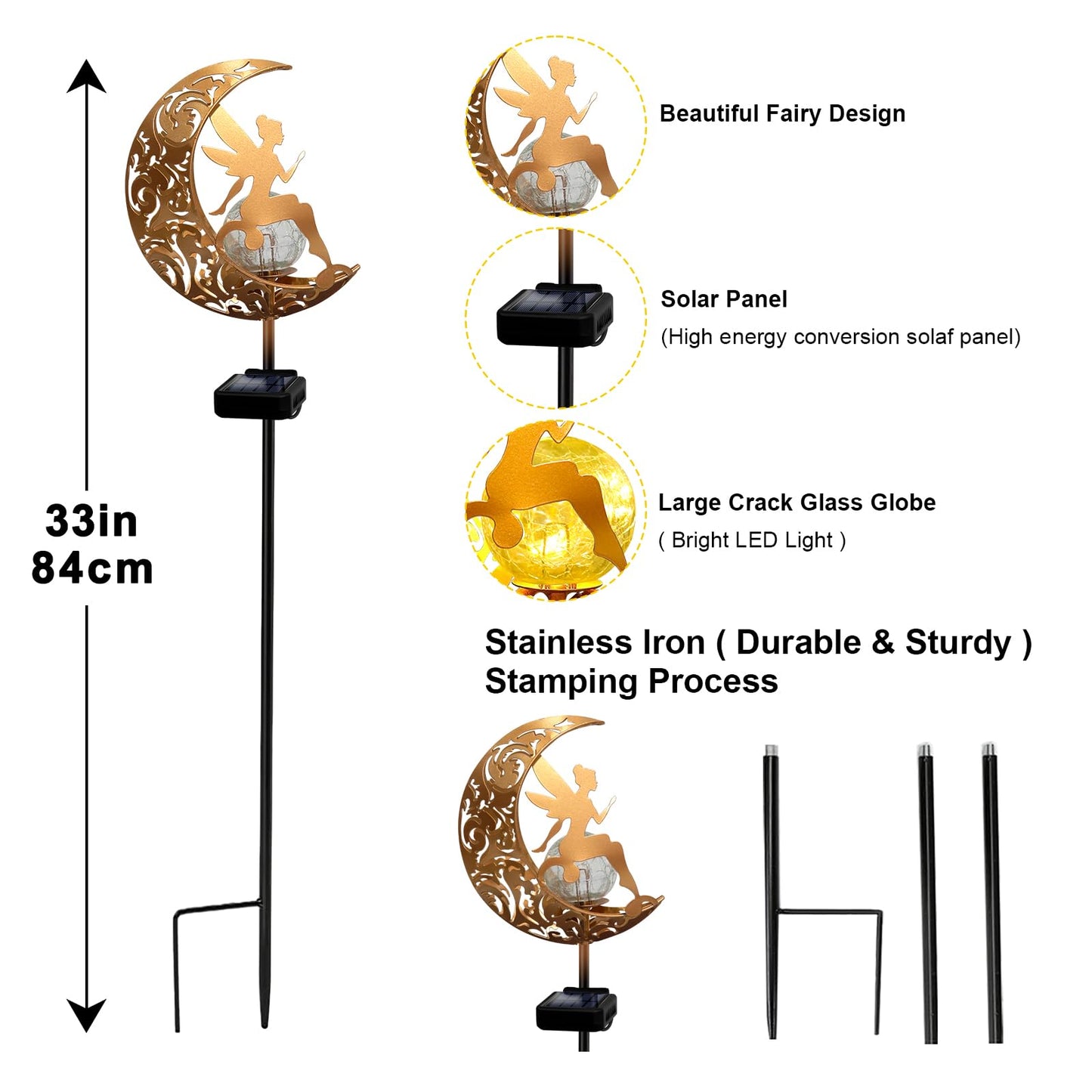 YJFWAL Garden Solar Lights Pathway Stake, Warm White, Angel Decor, 1 Pack, Model 714216436217, Waterproof Outdoor Decor for Yard and Garden