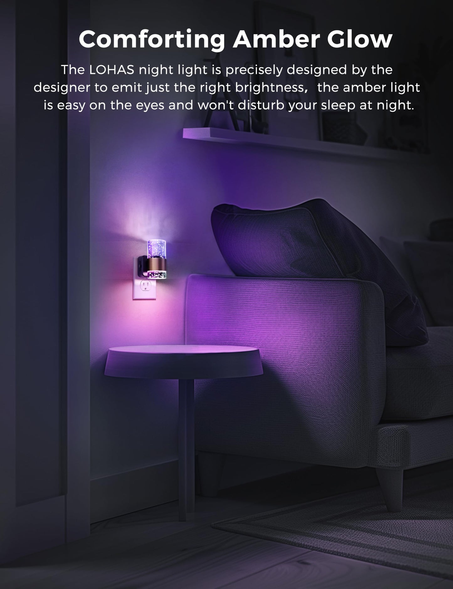 L LOHAS LED Night Lights, Color Changing, Dusk to Dawn Sensor, Adjustable Brightness, 2 Pack, Gold Ring-RGB