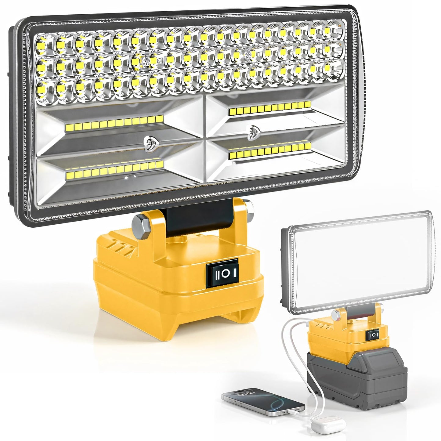 12000 Lumen 102 LED Work Light Compatible with Dewalt 20V Max Battery, 96W Cordless Jobsite Flood Light with Dual USB-A Charging Ports, Bright Portable Outdoor Flashlight (Battery Not Included)