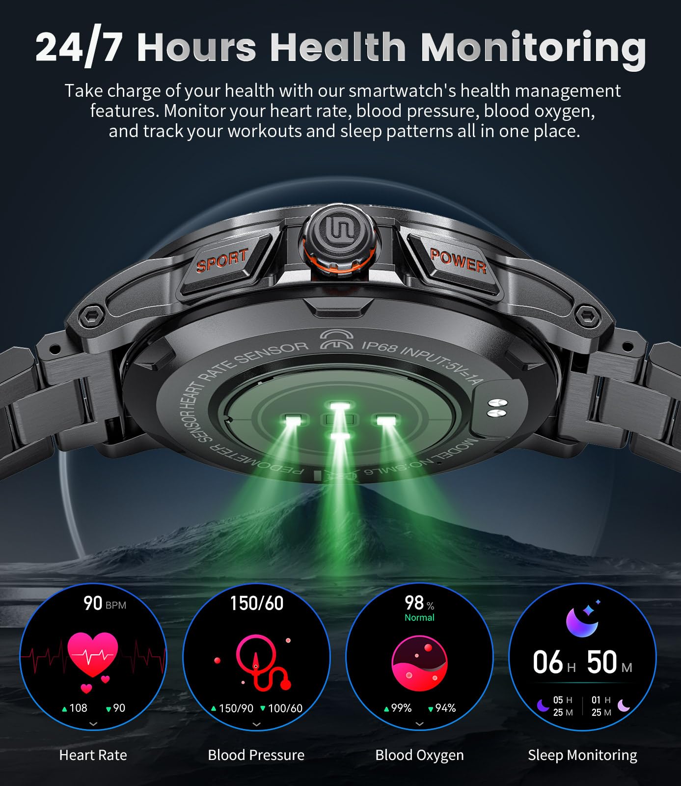 Military Smart Watch for Men(Answer/Dial Calls),1.46'' AMOLED Touchscreen/5ATM Waterproof/120+ Sports Modes Fitness Watch with Blood Pressure/Heart Rate/SpO2/Pedometer for Android iOS Smartwatch Black