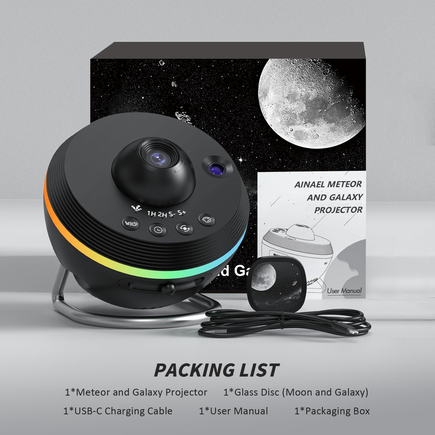 Ainael Galaxy Projector  Star Projector Home  tarium Space Ceiling Starry Sky Night Light With Light Strip  Meteor And Galaxy Projector For Kid mature-themed Bedroom Christmas Gift (Black)
