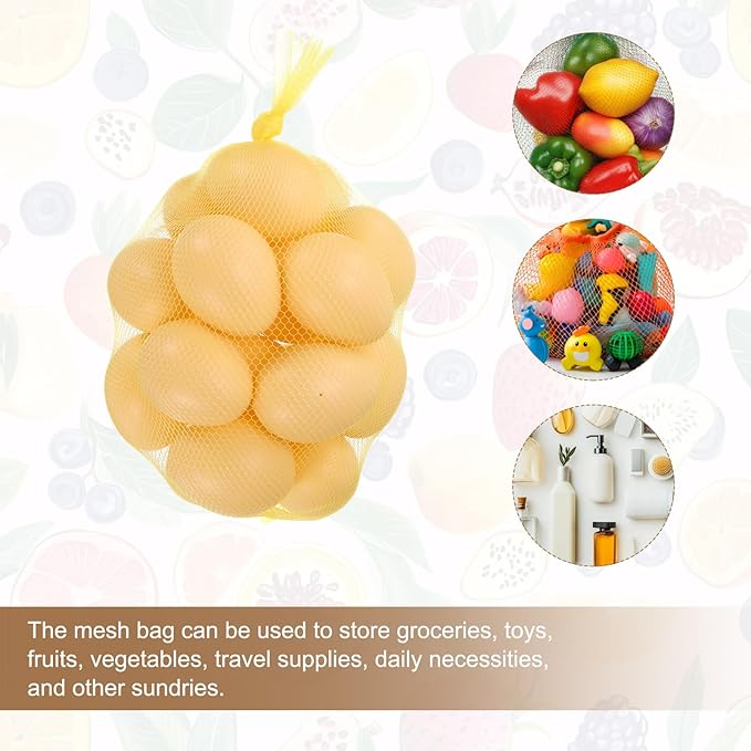 uxcell 100Pcs Reusable Produce Mesh Bags, 30cm Mesh Nylon Netting with Loop-Style Closures, Stretchable Egg Hatching Bags for Fruit Vegetable Storage, Yellow