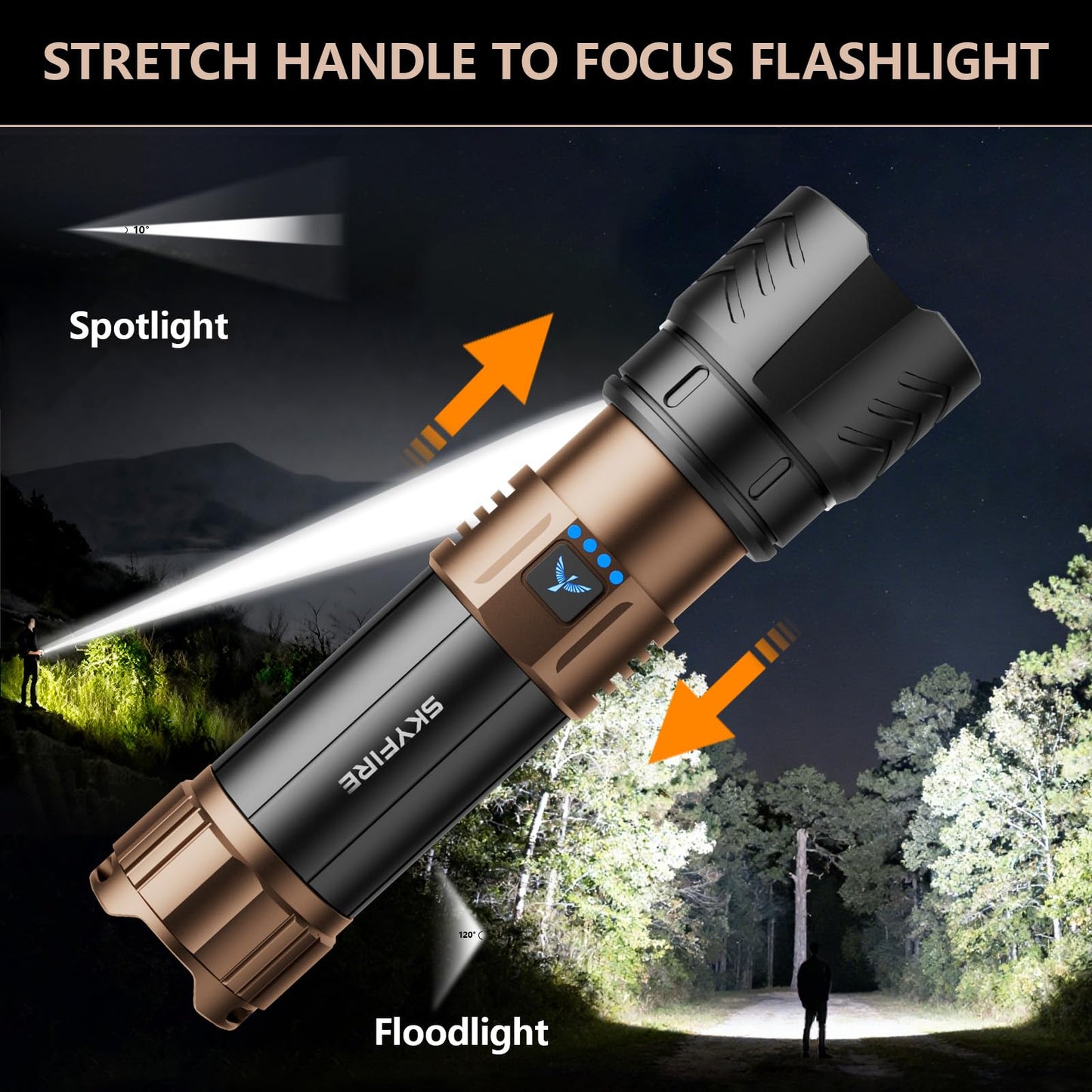 Skyfire Rechargeable Flashlights High Lumens With Ignition Lens 3000Lm Super Bright Flashlight Plus 7500Mah Zoomable Waterproof Tactical Flash Light For Camping Essentials Outdoor Home&Gifts-Upgraded
