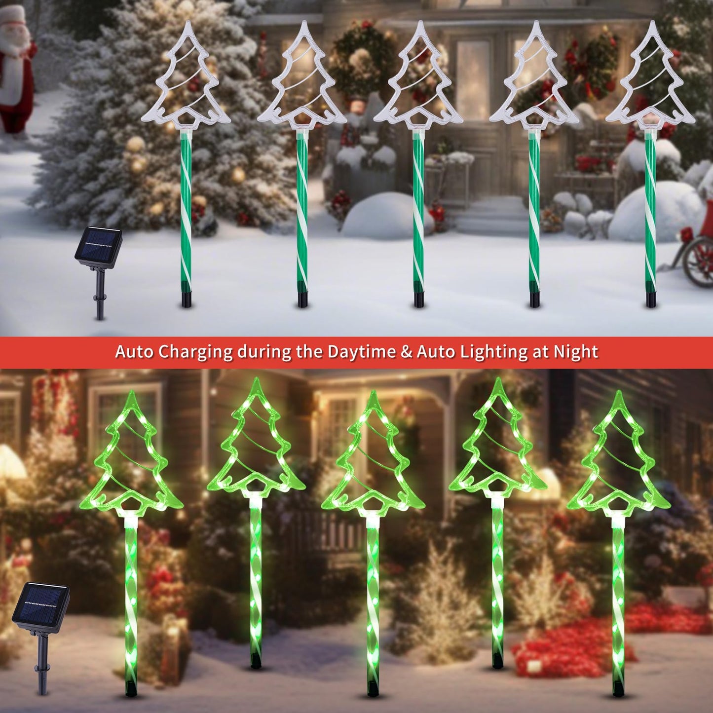 Christmas Solar Pathway Lights Outdoor Decorations  8 Modes Xmas Tree Candy Lights Waterproof Led Garden Stake Light For Walkway Yard Lawn Porch Holiday Decor 5-Pack (Green Tube Tree  5 Pack)