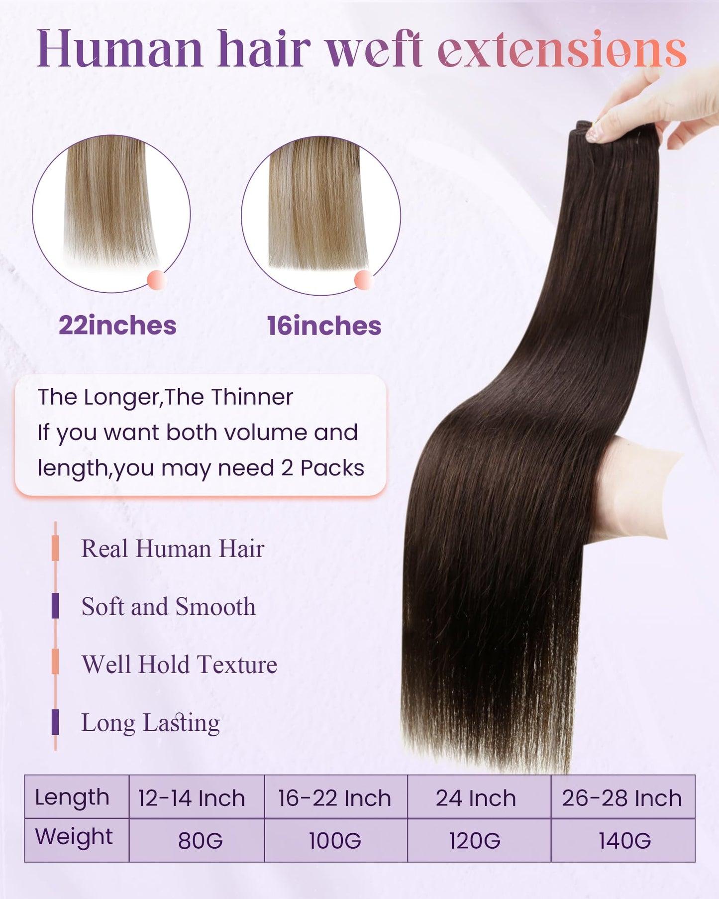 LaaVoo Sew in Hair Extensions Real Human Hair Brown Weft Hair Extensions Sew in Silky Straight Weft Extensions Real Human Hair D