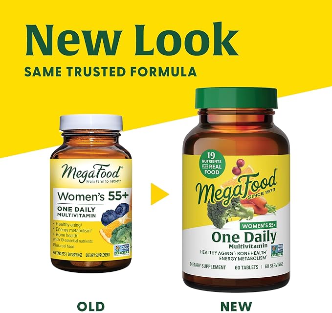MegaFood Women's 55+ One Daily Multivitamin for Women - with Vitamin A, C, D3 & E for Optimal Aging Support - Plus Real Food - Bone & Immune Support Supplement - Vegetarian - 120 Tabs