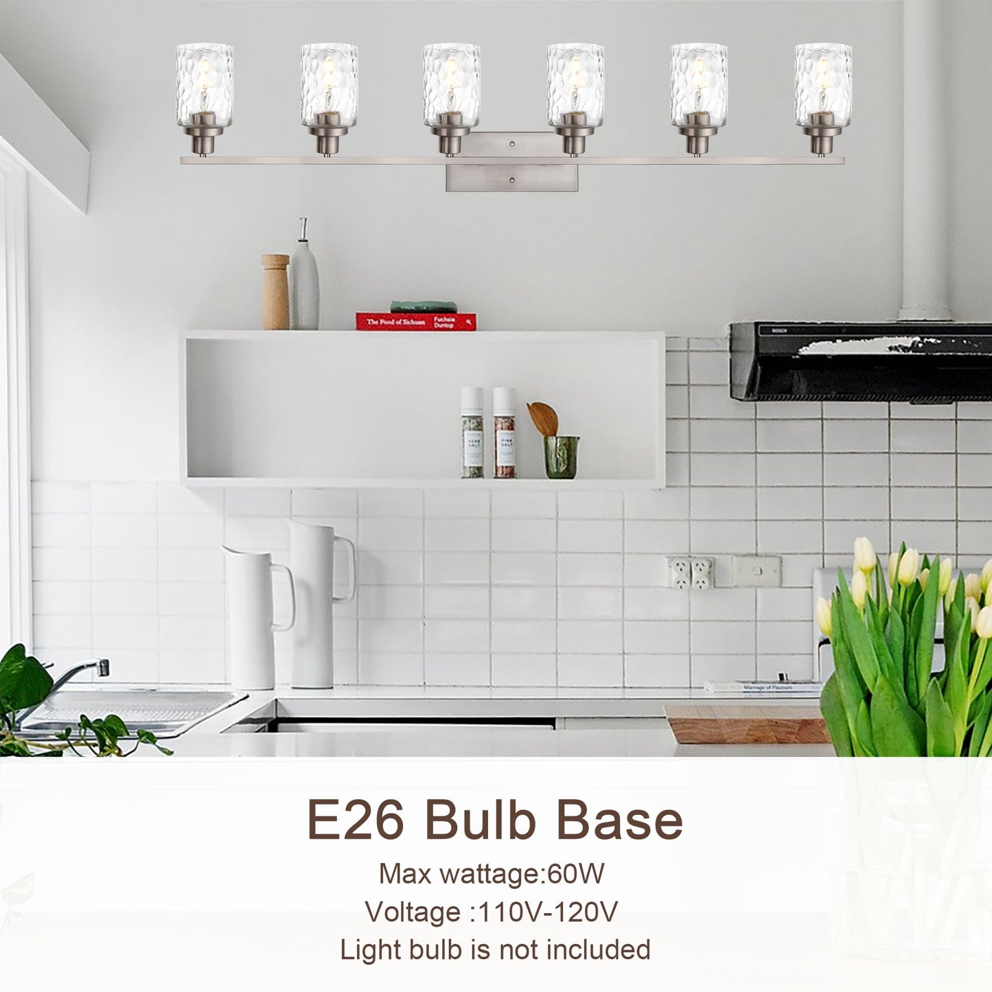 MELUCEE 6-Light Bathroom Vanity Light Brushed Nickel Industrial Wall Fixture Model 450A-6W-SN