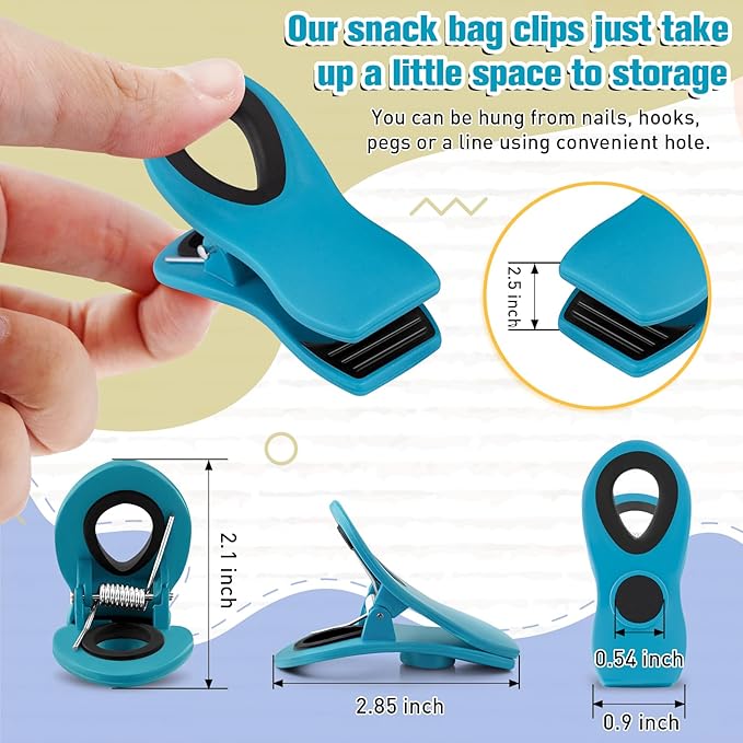 FINDMAG 12 Pack Chip Clips, Big Food Clips Blue Magnetic Clip, Magnetic Bag Clip with Airtight Seal for Chips, Bread, Snacks, Fridge Organize, Kitchen Storage, Note