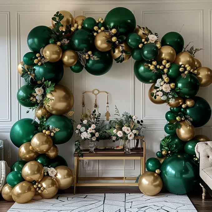 Emerald Green Gold Balloons Garland Double Stuffed Dark Green Gold Balloons Hunter Forest Metallic Arch Kit for Birthday B...