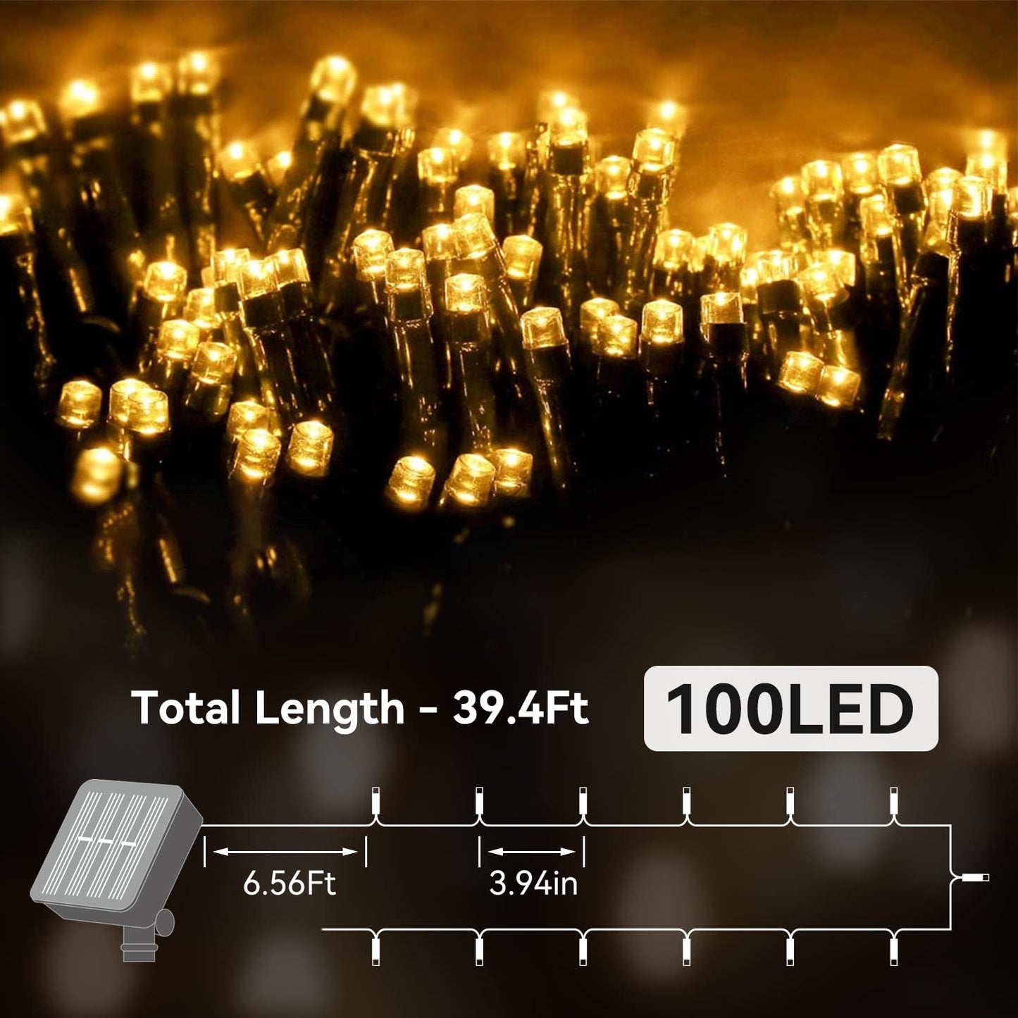L LAMPOP Solar String Lights 100LED Waterproof Warm White 8 Modes for Outdoor Garden Party Wedding Decorations