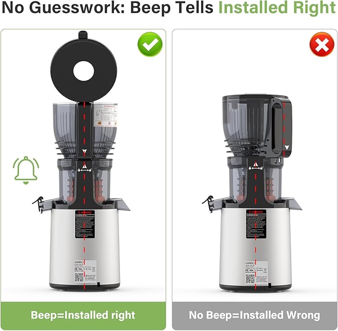 OMMO Juicer Machines, 300W Cold Press Juicer for Whole Vegetables & Fruits with 6'' Large Feed Chute, Slow Masticating Juicer Easy to Clean, High Juice Yield, BPA Free, Sliver