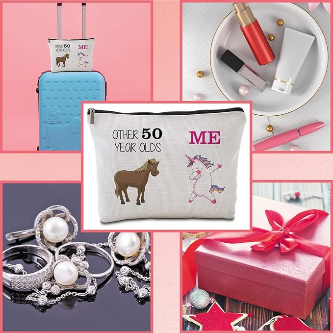 50th Birthday Gifts Women Travel Makeup Bag Funny Unicorn Gift Bag Other 50 Year Old Me Unicorn Best 50 Birthday Decorations for Her 50th Birthday Gift Ideas