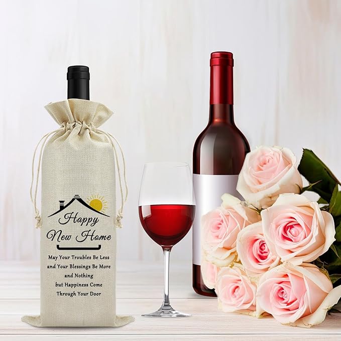 Housewarming Gifts Wine Gift Bags New Home House Homeowner Gift Realtor Gift to Clients House Warming Party Decorations Reusable Burlap Wine Wrapping Bags First Time House Warming Gift for Women