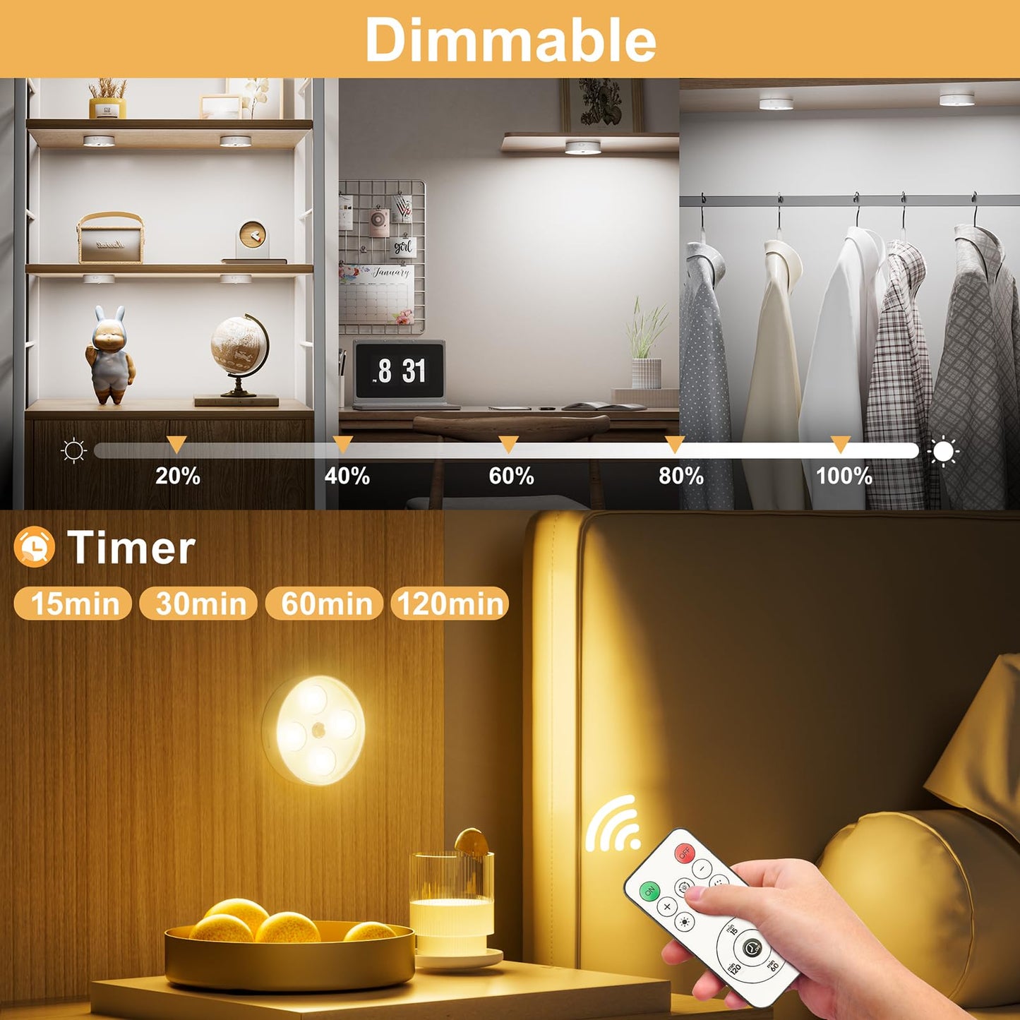 Under Cabinet Lighting  1500Mah Rechargeable Motion Sensor Puck Lights With Remote  3 Color Temper  Magnetic Stick On Light  Dimmable Under Counter Lights For Kitchen  Shelf  Closet  Stair  6Pack