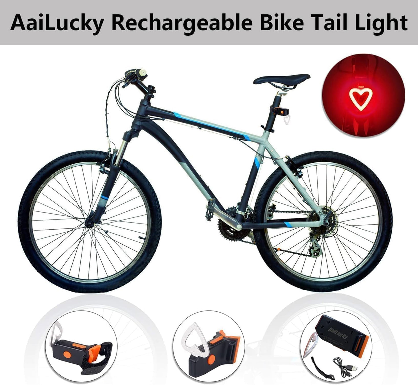 Aailucky Rechargeable Bike Tail Light  Led Bicycle Rear Light For Night Riding  Bright Girls Heart Shape Bike Taillight  Cycling Warning Light For mature-themeds Kids Women  5 Lighting Mode