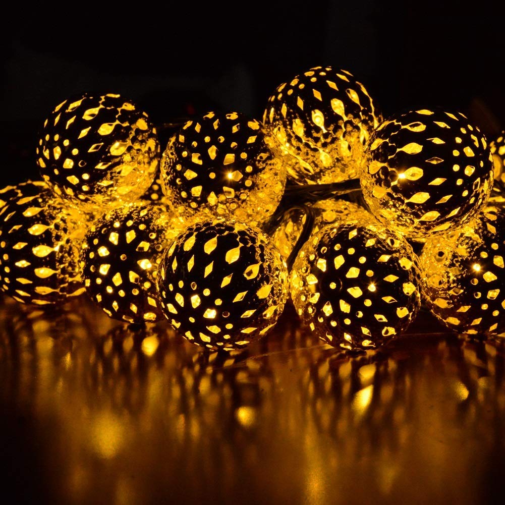 dephen Solar String Lights - 15ft 20LED Waterproof Warm White Moroccan Lights for Patio Garden Party Xmas Tree