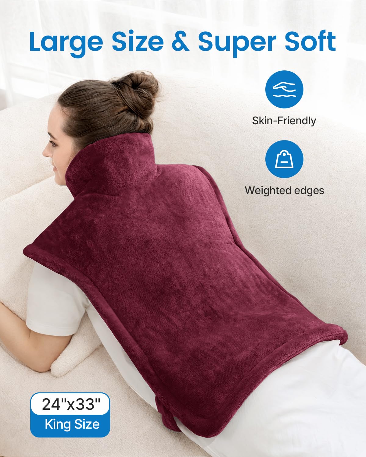 RENPHO Valentines Day & Birthday Gifts for Her Him, Heating Pad for Neck and Shoulders and Back, Hsa Store Eligible Items, Electric Heat Pad for Cramps, Auto Shut Off, ETL Certified, 24"x33" Red
