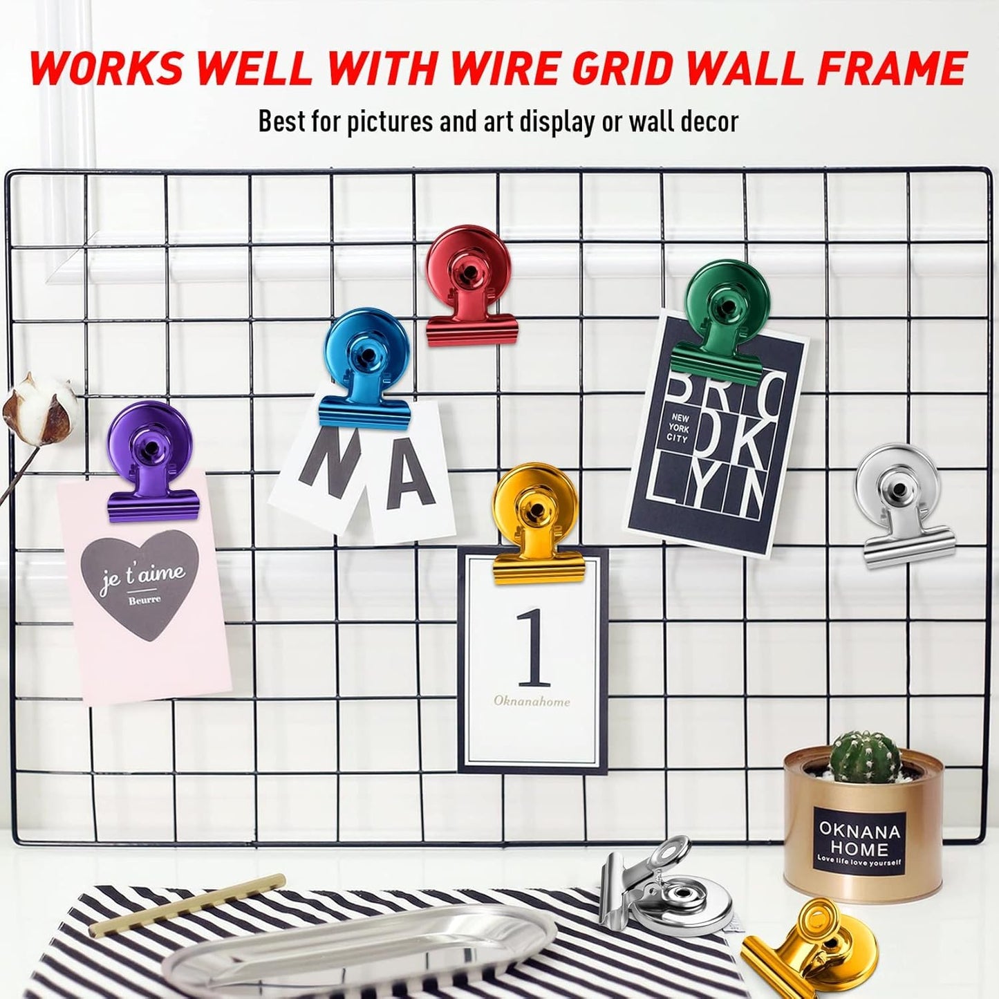 FINDMAG 12 Pack Magnetic Clips for Picture Hanging and Photo Display, Strong Scratch-Free Heavy Duty Magnets for Refrigerator, Whiteboard, Office, Kitchen, Party Use, School