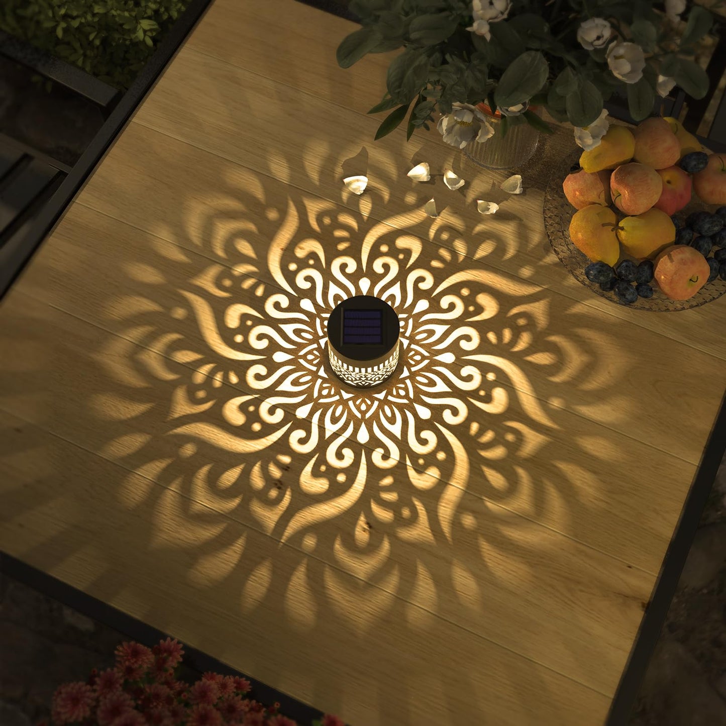 gardencave Solar Fence Lights - Metal, Waterproof, Mandala Theme, 2 Pack - Outdoor Deck Step Wall Lights for Garden Post Decor