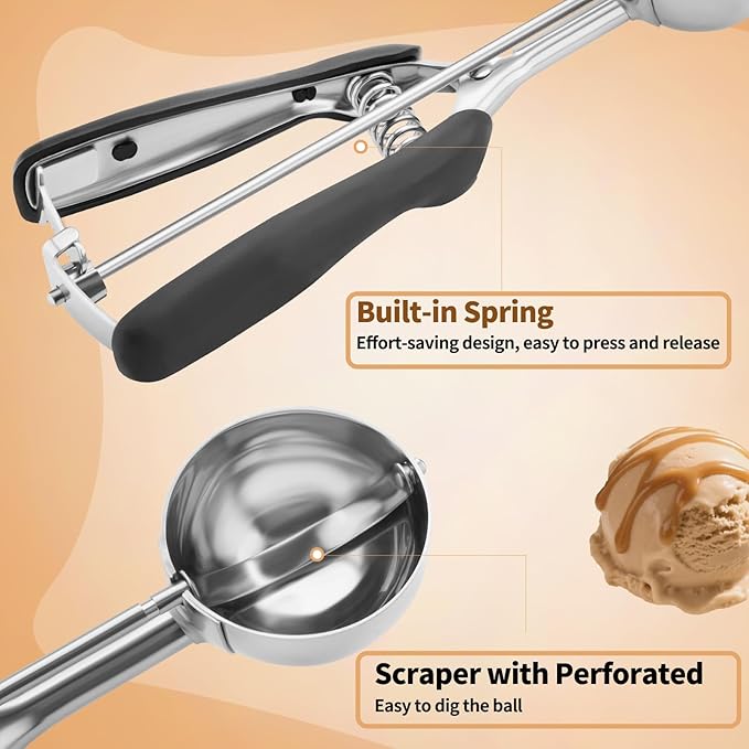 Medium Cookie Scoop 2 Tablespoon, Size #40 Cookie Dough Scoop, 18/8 Stainless Steel Ice Cream Scoop with Comfortable Grip, for Baking Cookies, Muffins, Cupcakes