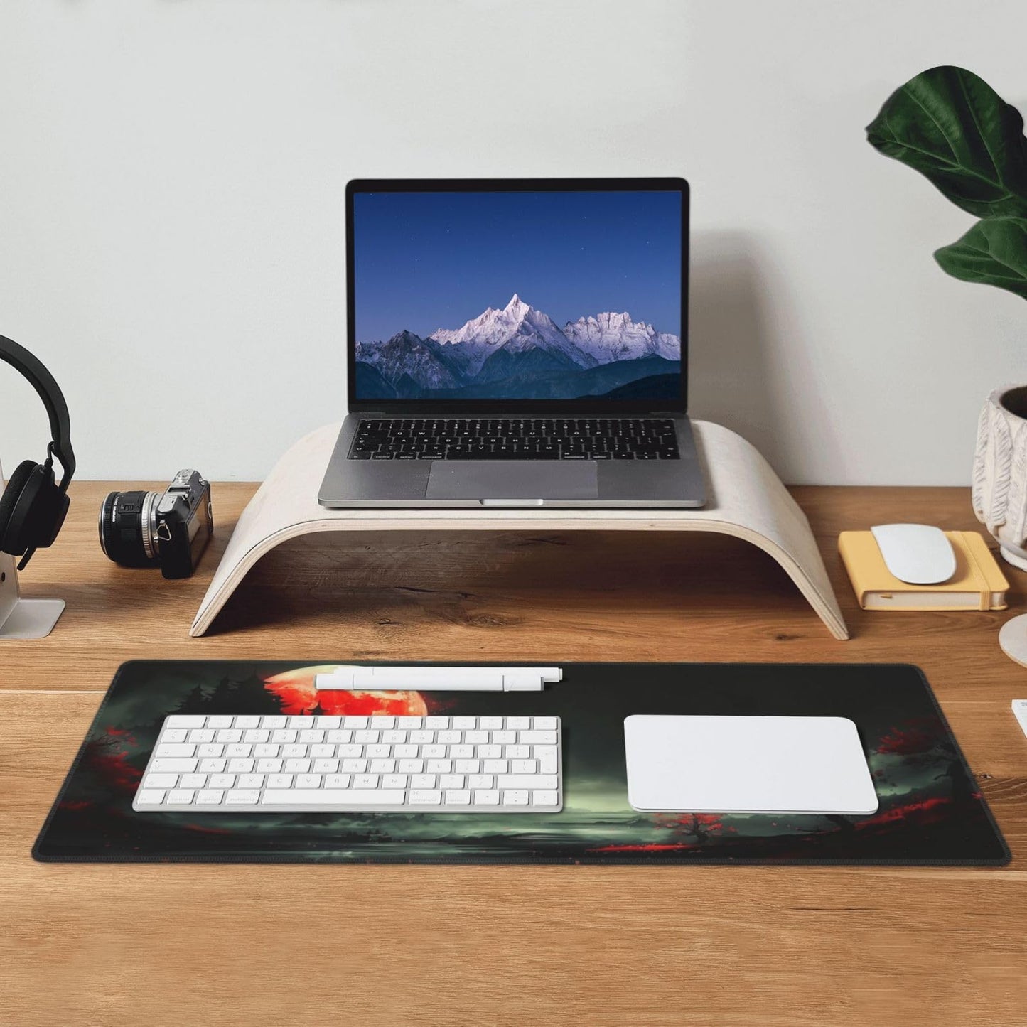 Extended Gaming Mouse Pad, Large Desk Mat XL Anime Mouse Pad Waterproof with Stitched Edges, Non-Slip Desktop Pad for Home and Office, Level Up Your 31.5x11.8 Inch (Red Moon)