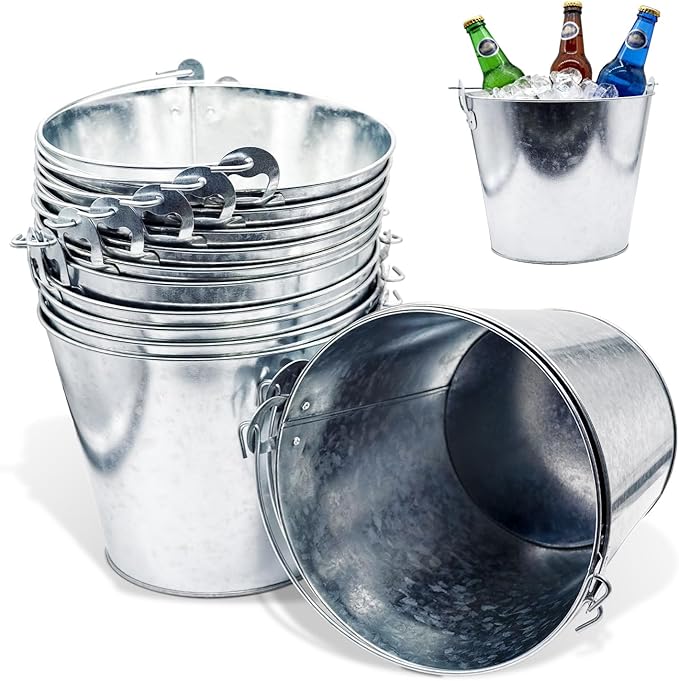 Amestar 12 Pack Metal Bucket, 5L, Silver - Galvanized Buckets with Handles for Ice Tub & Beverage Tub, Ice Buckets for Par...