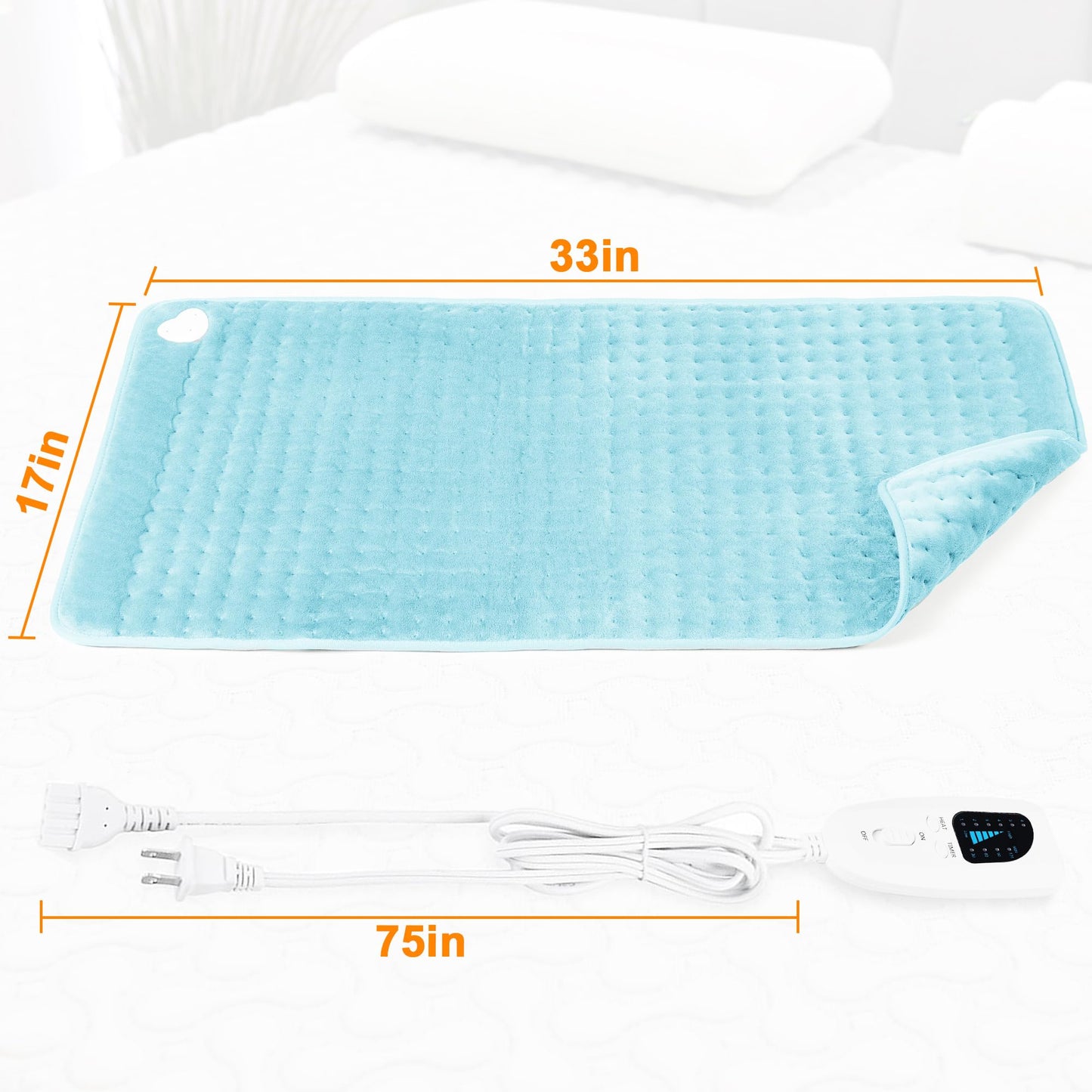 Deepsoon Heating Pad,Electric Heating Pads for Back,Neck,Abdomen,Moist Heating Pad for Shoulder,Knee,Arms,Legs,Dry/Moist Heat & Auto Shut Off,Christmas Gifts for Men and Women,Babyblue,33x17 Inch