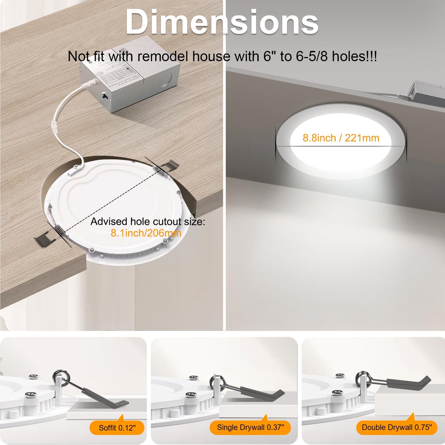 LZHOME 8 Inch Recessed LED Light: 18 Packs Ultra Thin LED Recessed Lighting with Junction Box, 3000K/4500K/6000K Selectable, 2700K-5000K, High Brightness 1800LM Dimmable Canless LED Downlight