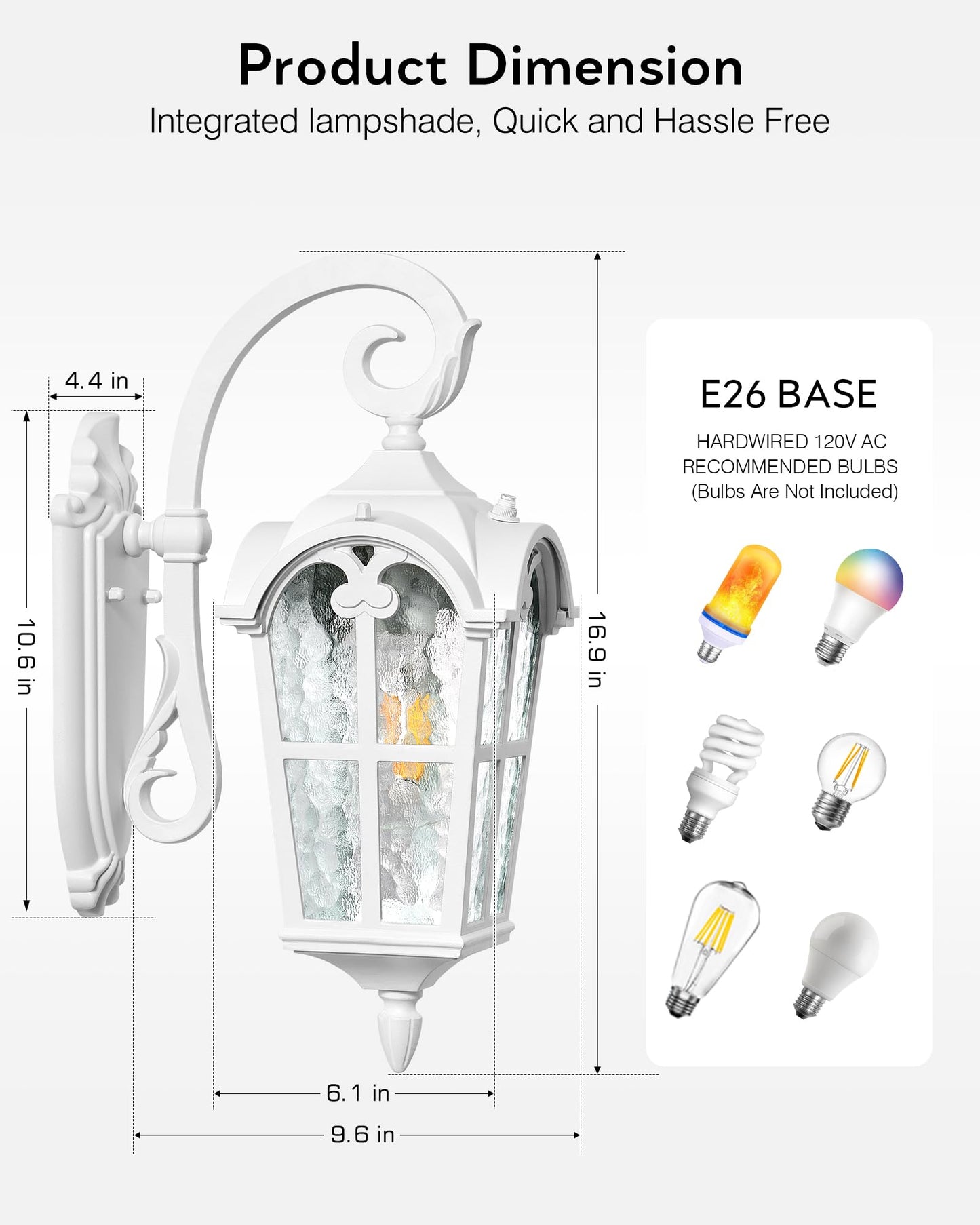 Vianis White Porch Lights Outdoor  Outside Dusk To Dawn Light Fixtures Wall Mount  Exterior Lighting For House With Ripple Glass  Lantern Fixture For Patio Garage Front Coach  Anti-Rust Waterproof